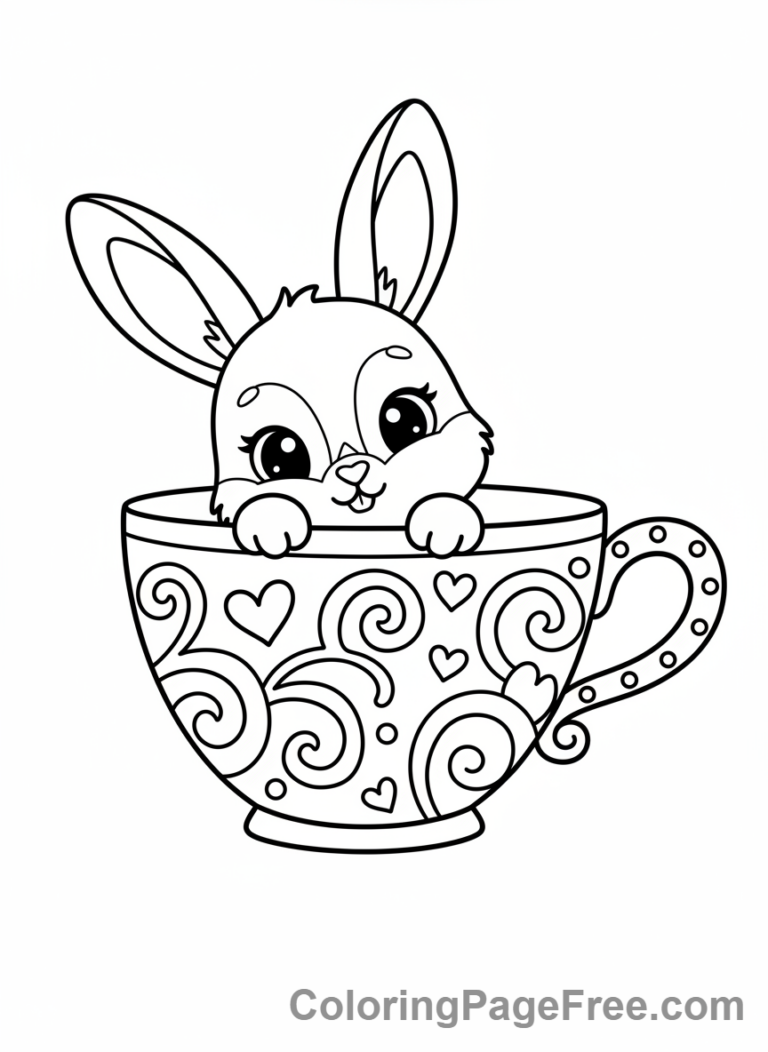 Bunny coloring page - Bunny in teacup