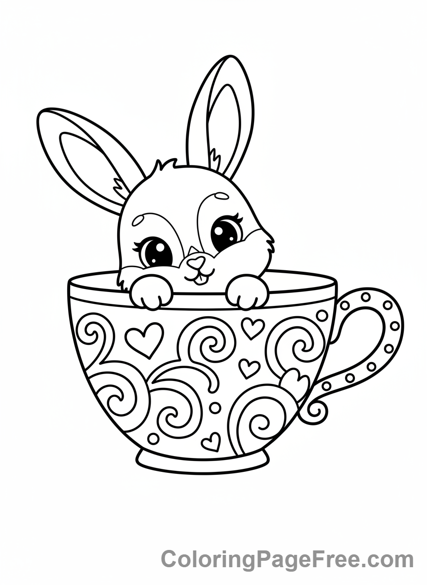 Bunny coloring page - Bunny in teacup