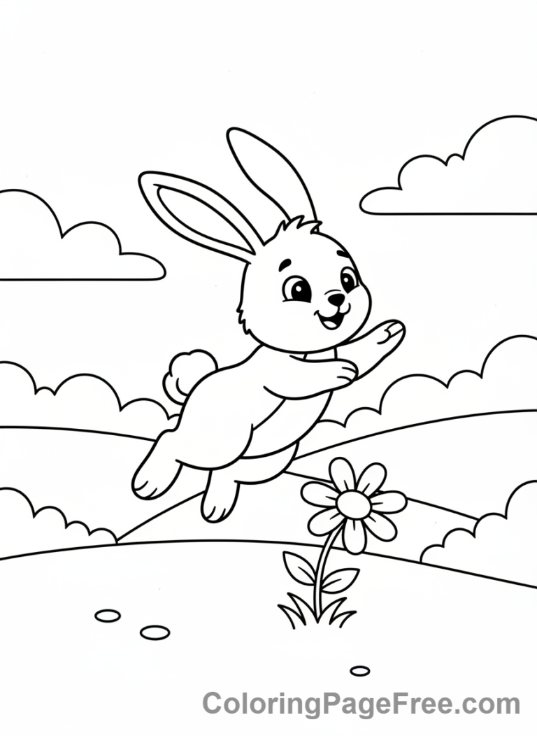 Bunny coloring page - Bunny jumping meadow