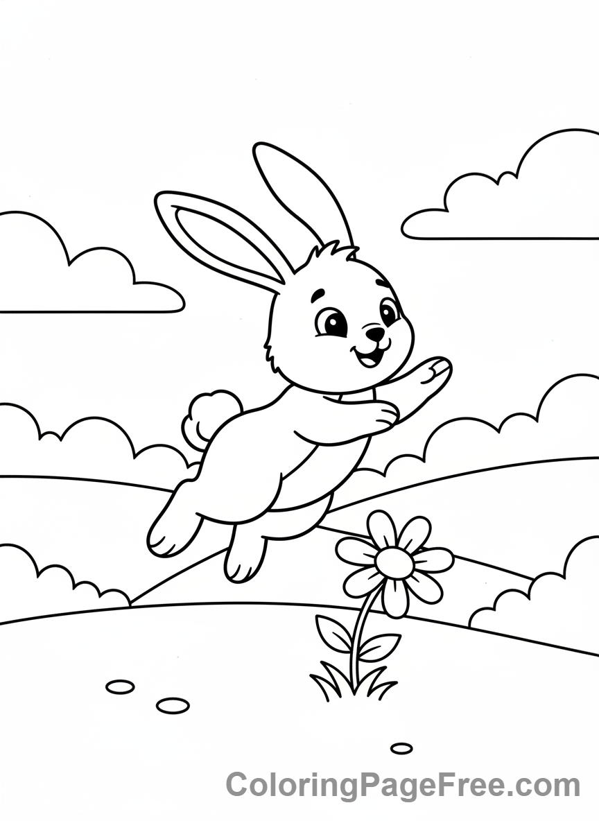 Bunny coloring page - Bunny jumping meadow