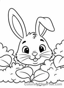Bunny coloring page - Bunny peeking bush