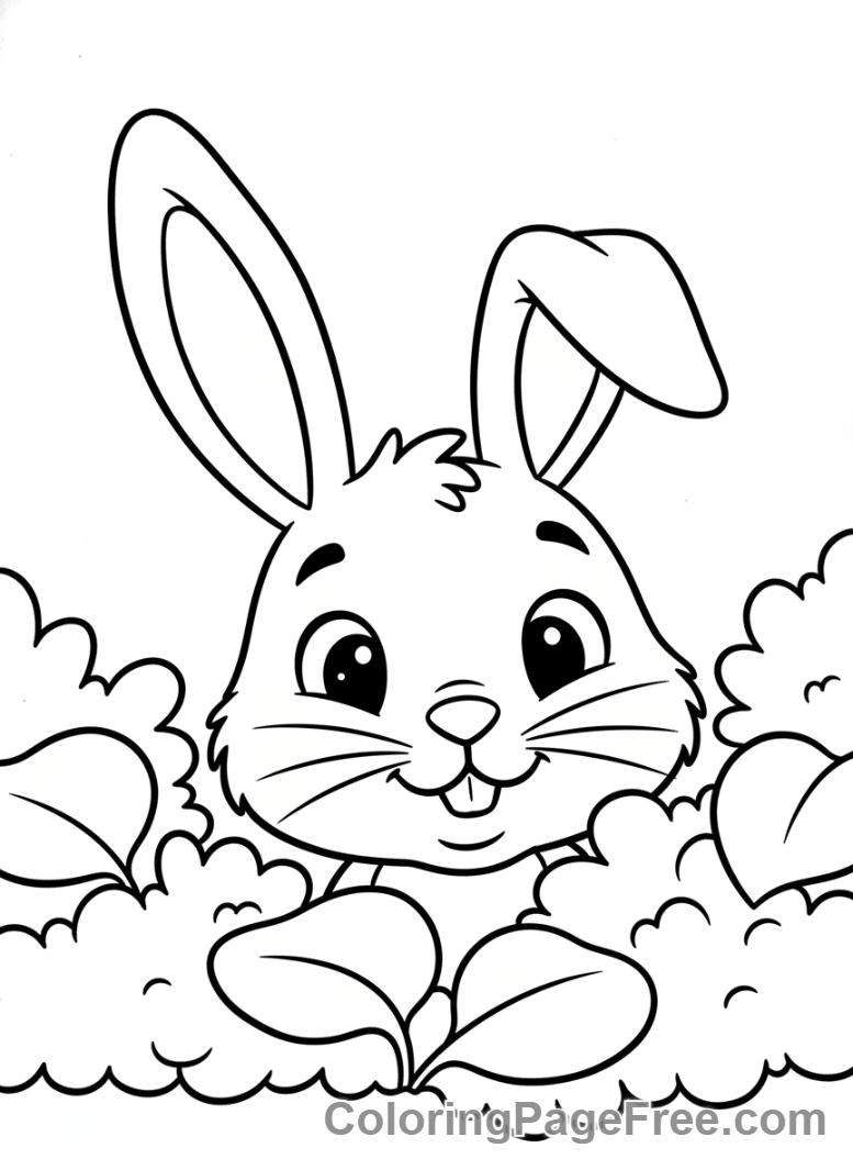 Bunny coloring page - Bunny peeking bush