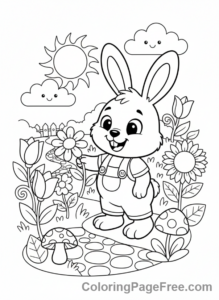 Bunny coloring page - Bunny picking flowers