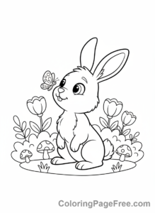 Bunny coloring page - Bunny watching butterfly