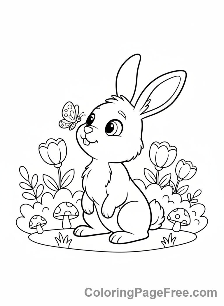 Bunny coloring page - Bunny watching butterfly