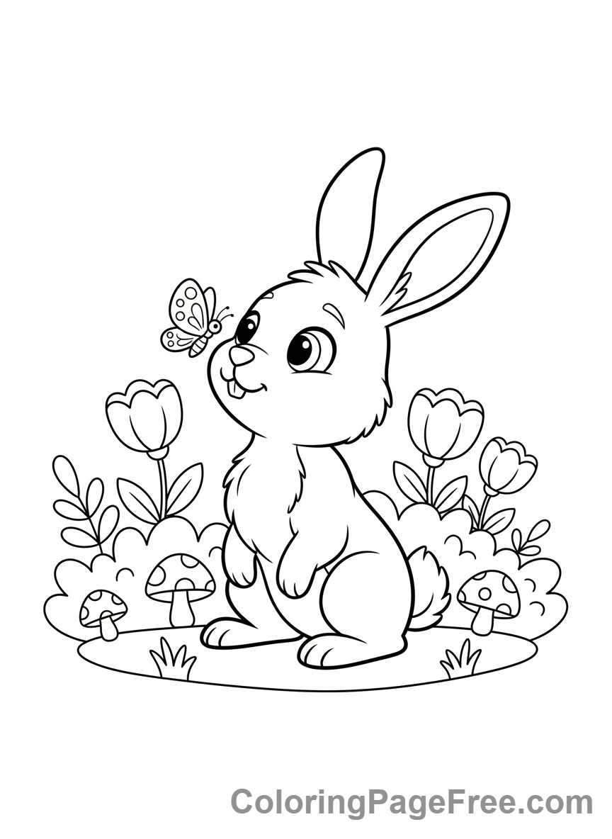 Bunny coloring page - Bunny watching butterfly