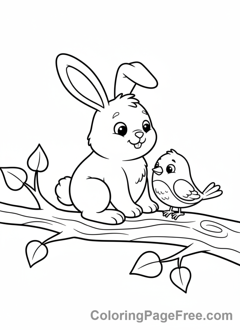 Bunny coloring page - Bunny with bird