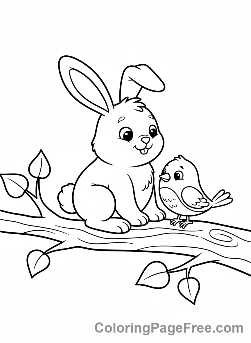 Bunny coloring page - Bunny with bird
