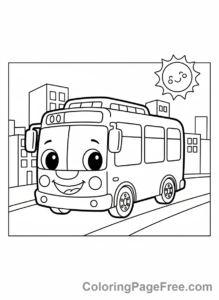 Bus coloring page - Bus driving street