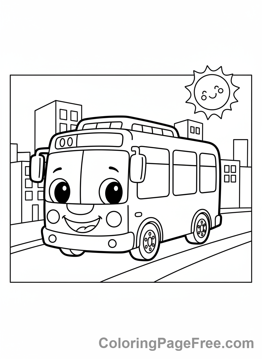Bus coloring page - Bus driving street