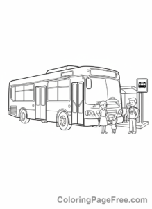 Bus coloring page - Bus stop people