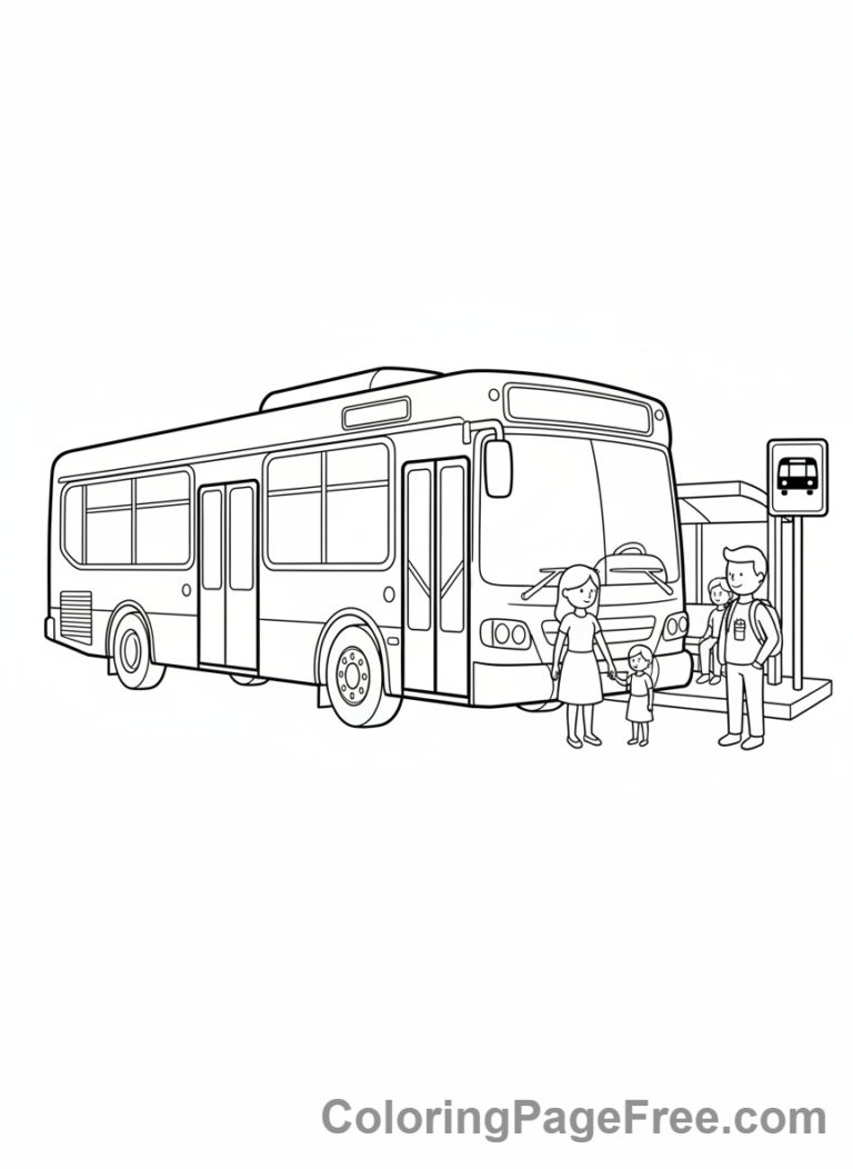 Bus coloring page - Bus stop people