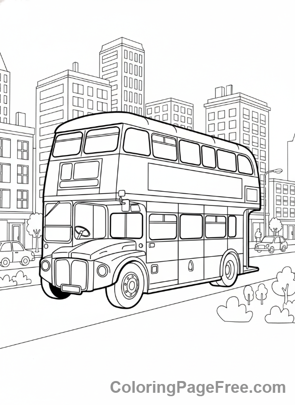 Bus coloring page - Double decker city