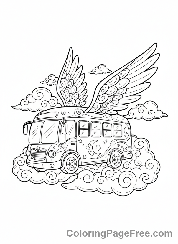 Bus coloring page - Flying magic bus
