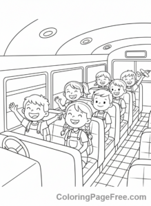 Bus coloring page - Kids inside bus
