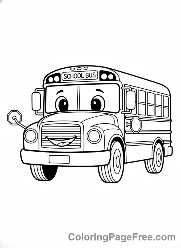 Bus coloring page - School bus front view