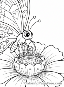 Butterfly coloring page - Butterfly drinking nectar