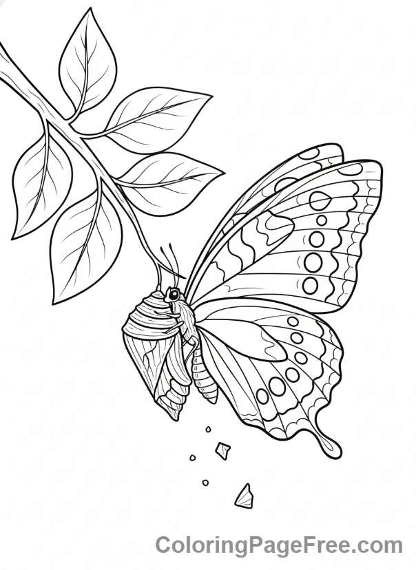 Butterfly coloring page - Butterfly emerging cocoon