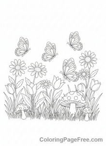 Butterfly coloring page - Butterfly garden scene