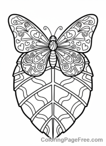 Butterfly coloring page - Butterfly on leaf