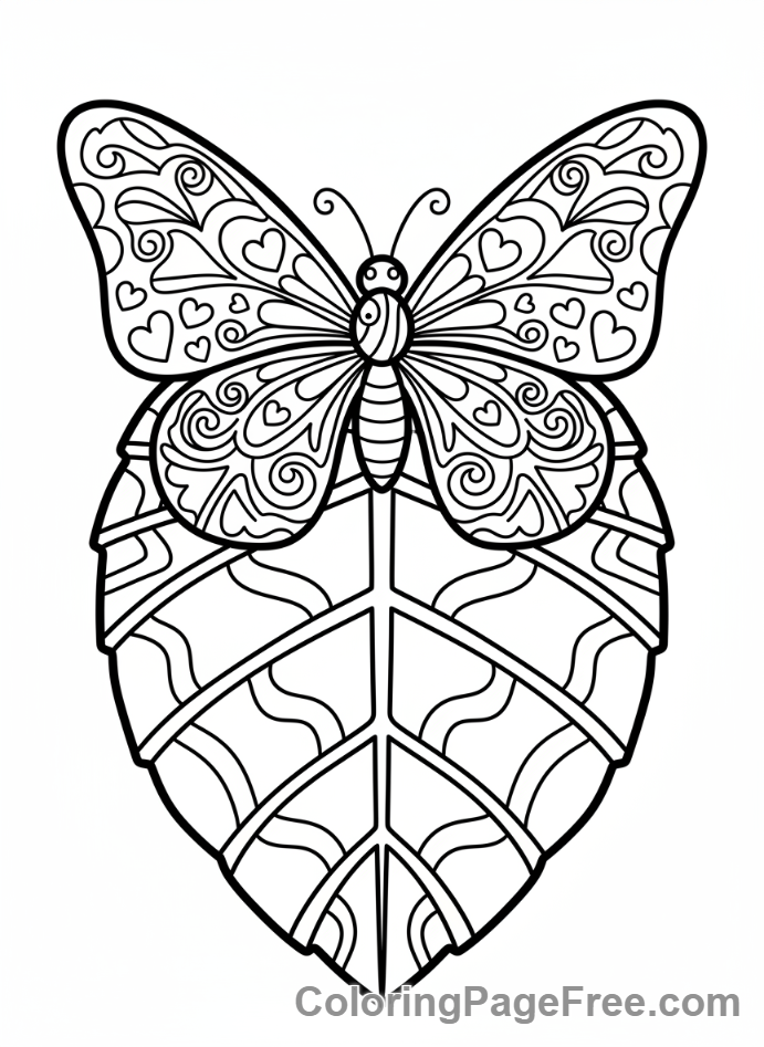 Butterfly coloring page - Butterfly on leaf