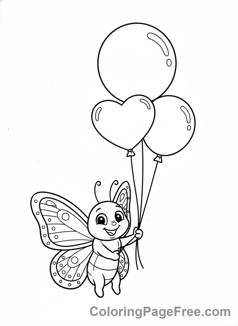 Butterfly coloring page - Playful butterfly balloons