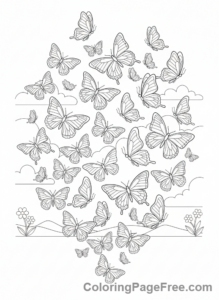 Butterfly coloring page - Swarm of butterflies
