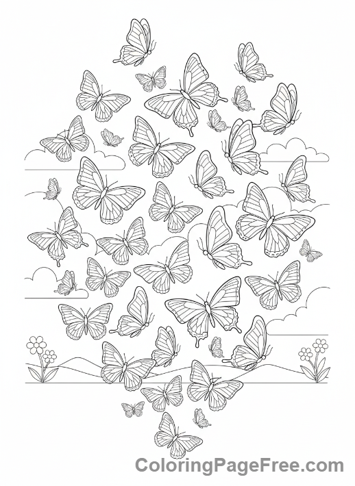 Butterfly coloring page - Swarm of butterflies