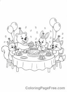 Cake coloring page - Animals cake party