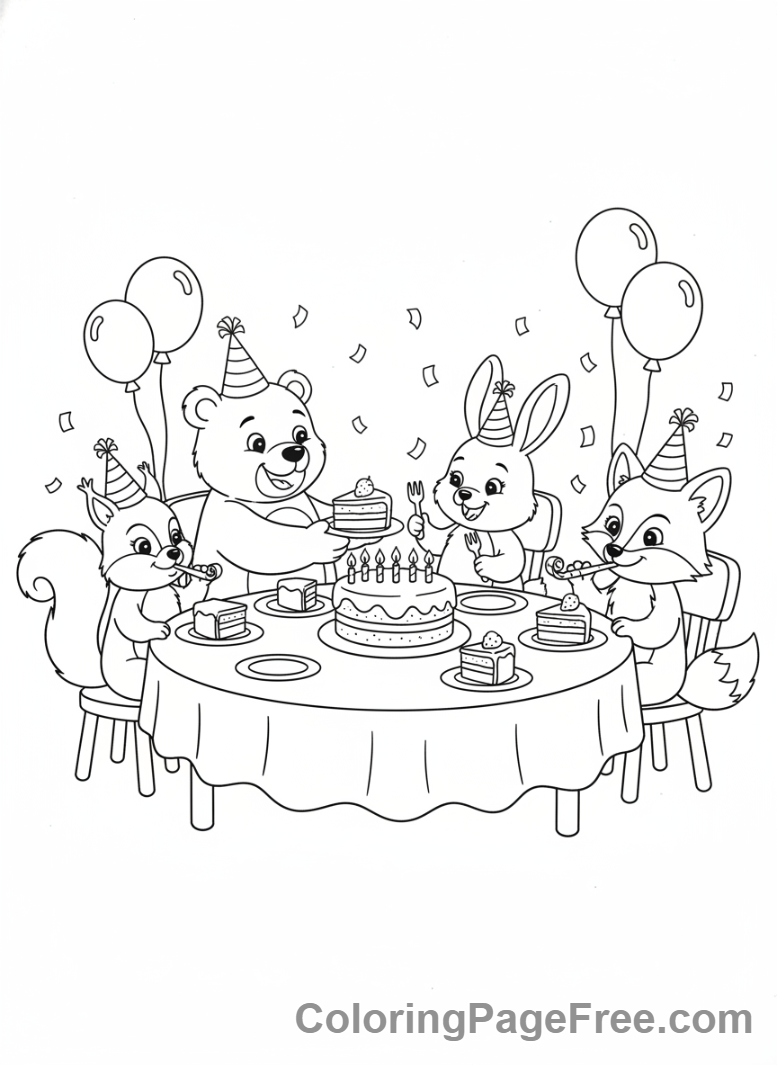 Cake coloring page - Animals cake party