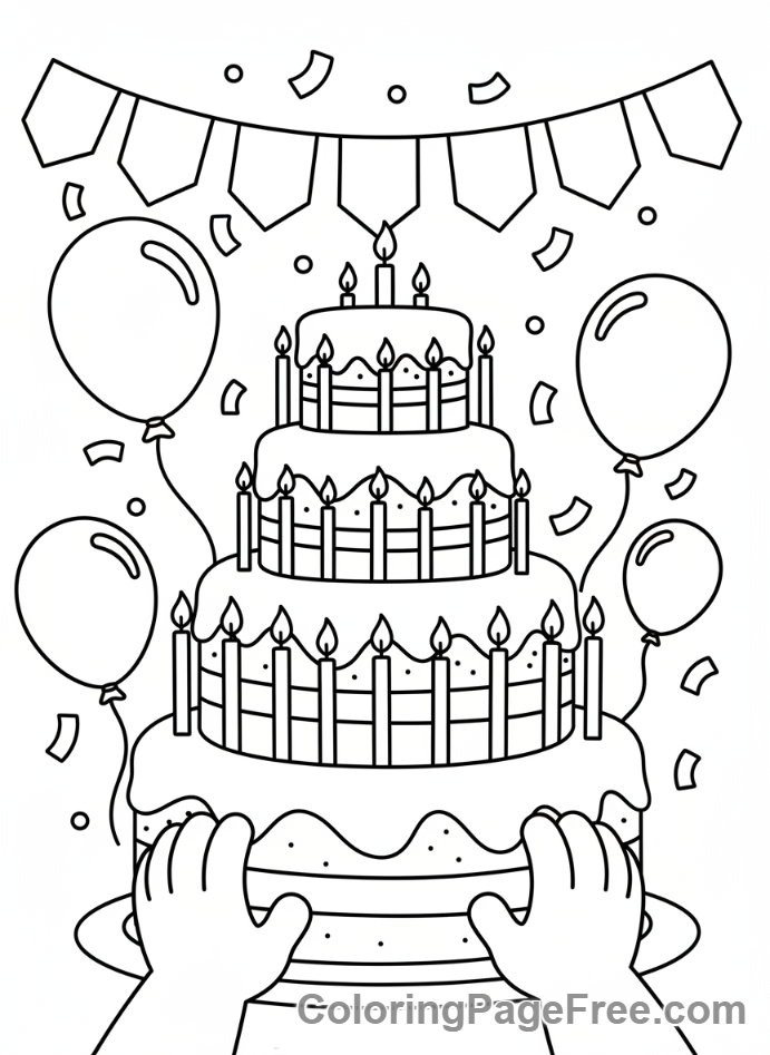 Cake coloring page - Birthday cake candles