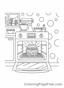 Cake coloring page - Cake baking oven