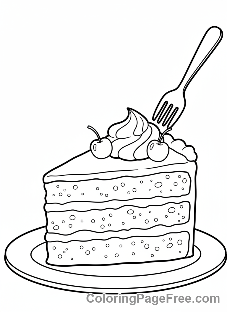 Cake coloring page - Cake fork ready