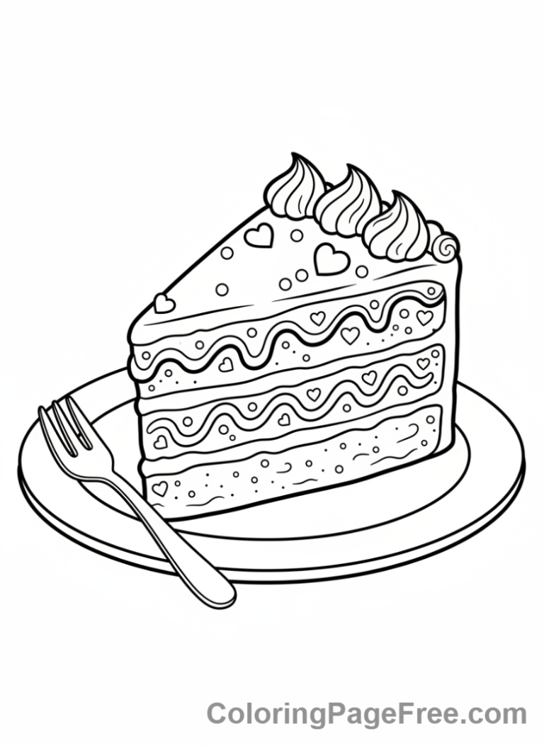 Cake coloring page - Cake slice close-up