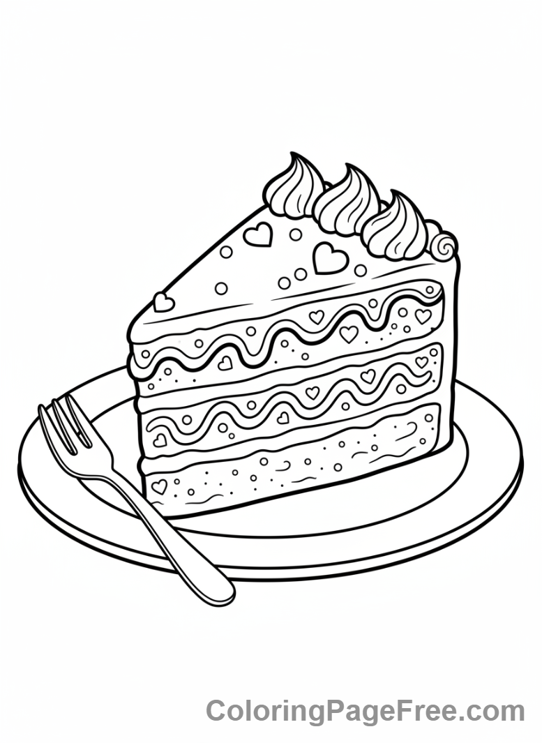 Cake coloring page - Cake slice close-up