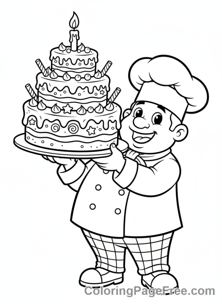Cake coloring page - Chef proud cake