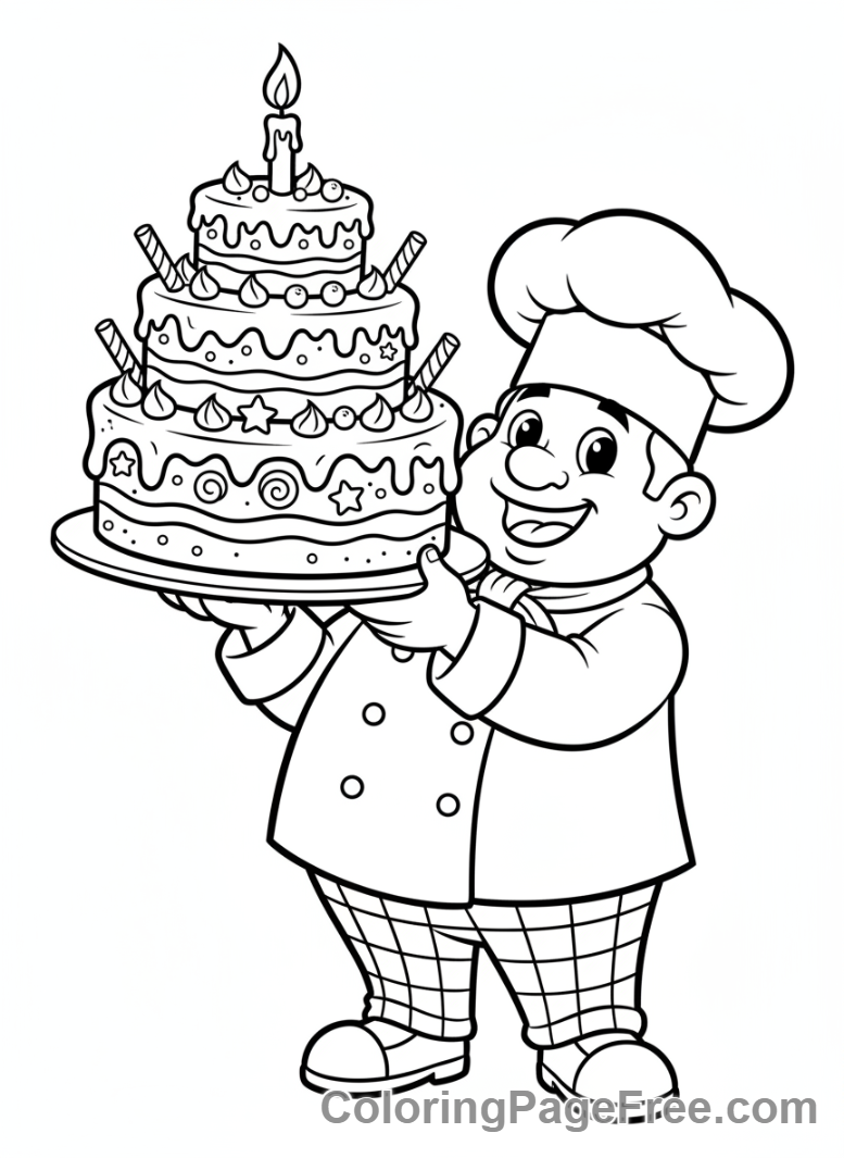 Cake coloring page - Chef proud cake