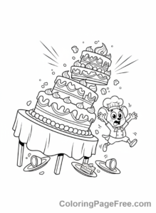 Cake coloring page - Humorous cake fall