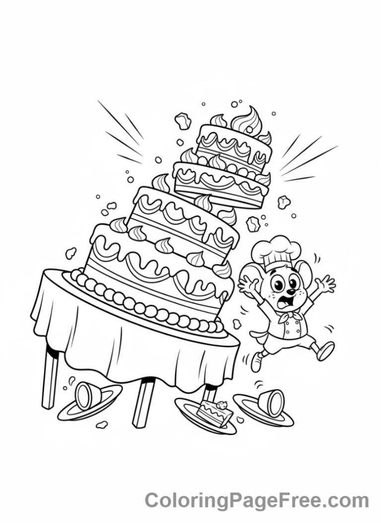 Cake coloring page - Humorous cake fall