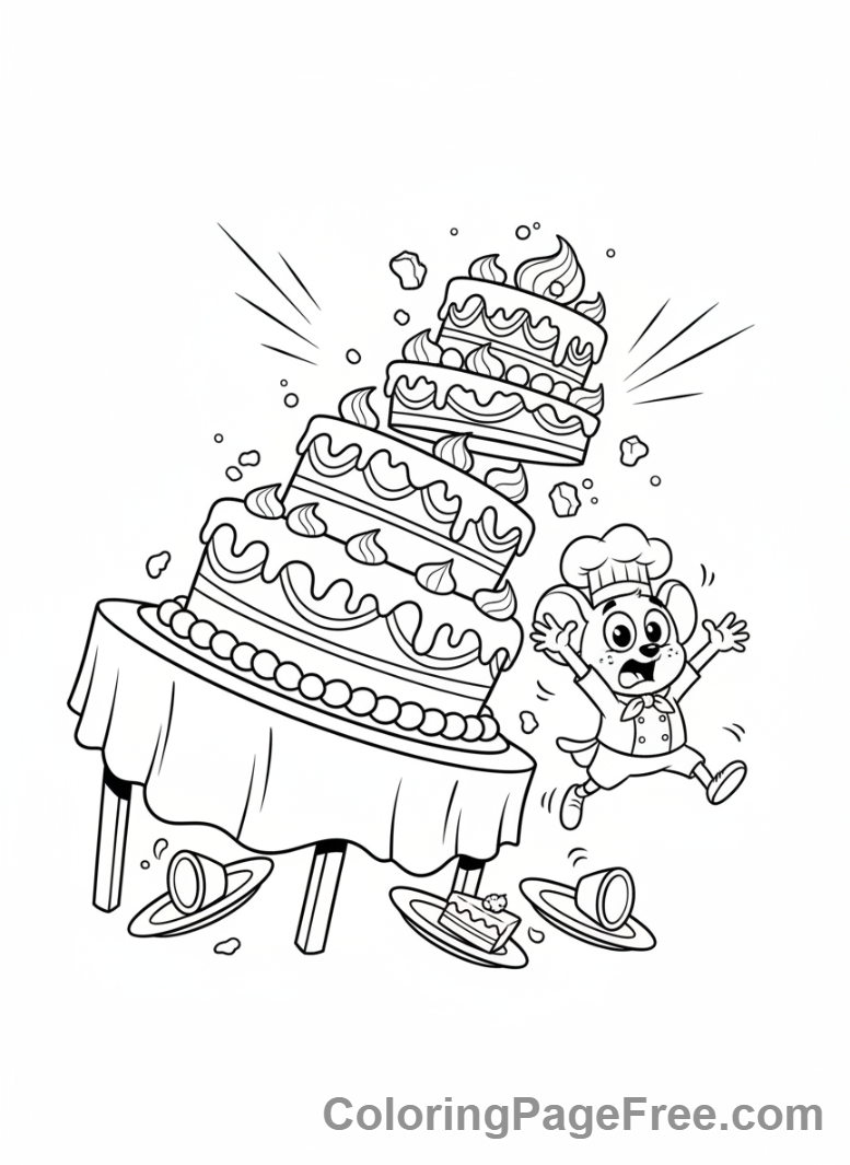 Cake coloring page - Humorous cake fall