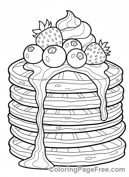 Cake coloring page - Stack pancakes syrup