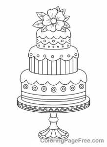 Cake coloring page - Tiered cake presented
