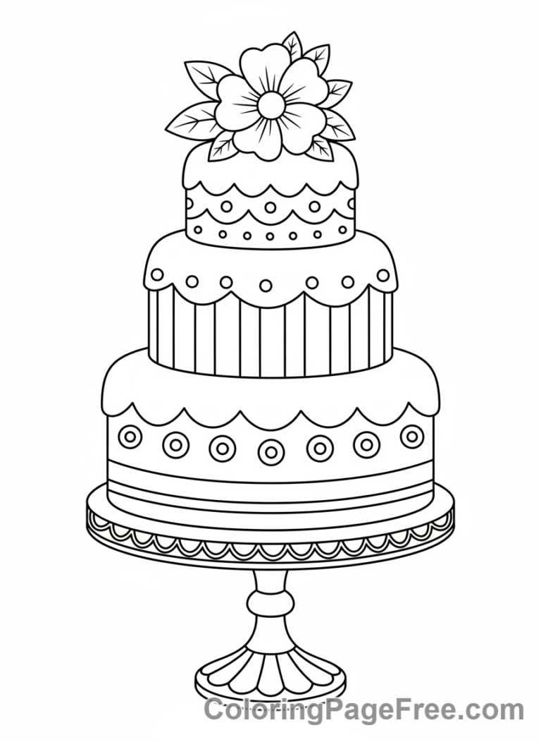 Cake coloring page - Tiered cake presented