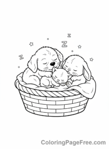 Calming coloring page - Baby animals sleeping