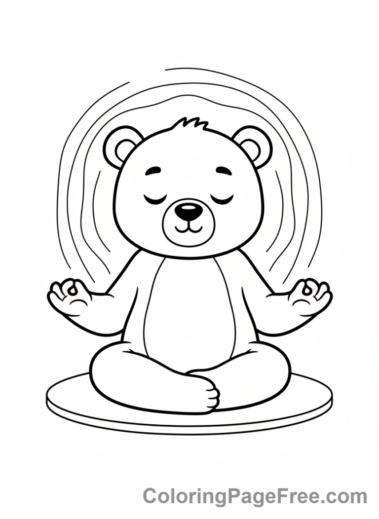 Calming coloring page - Bear meditating