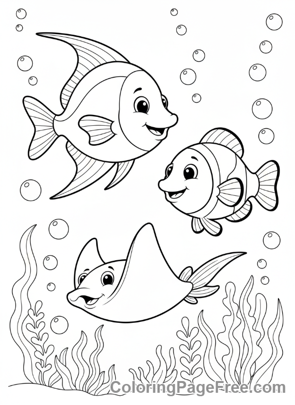 Calming coloring page - Fish swimming calmly