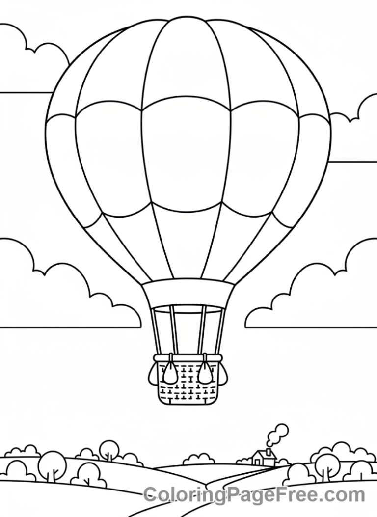 Calming coloring page - Hot air balloon floating