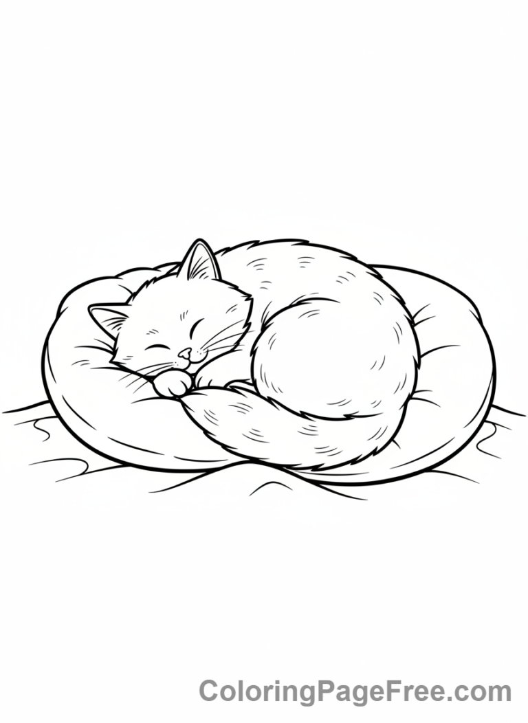 Calming coloring page - Sleeping cat close-up