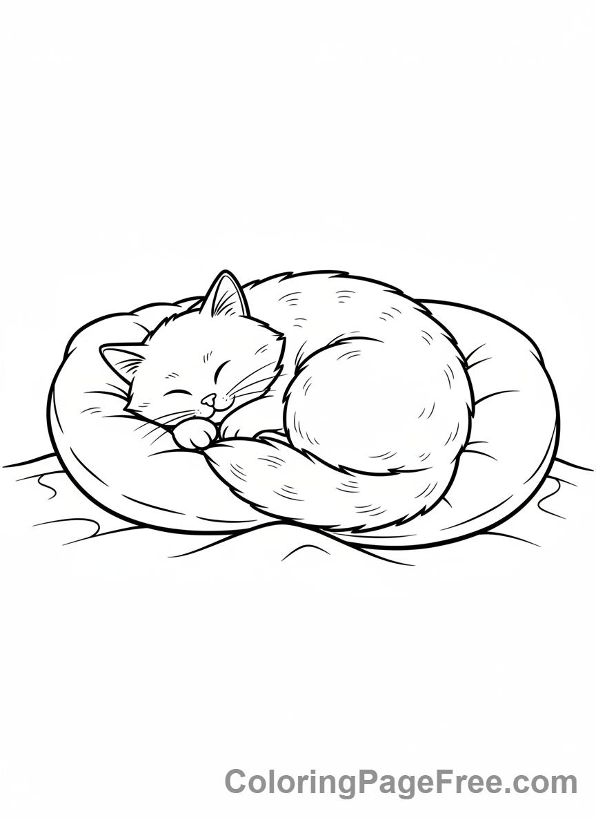Calming coloring page - Sleeping cat close-up