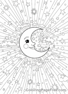 Calming coloring page - Starry night sky